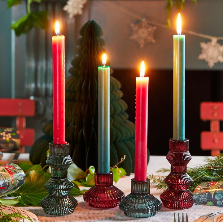 Christmas Table - Geometric Sage Green Glass Candlestick Holder candle holder Geometric Sage Green Glass Candlestick Holder