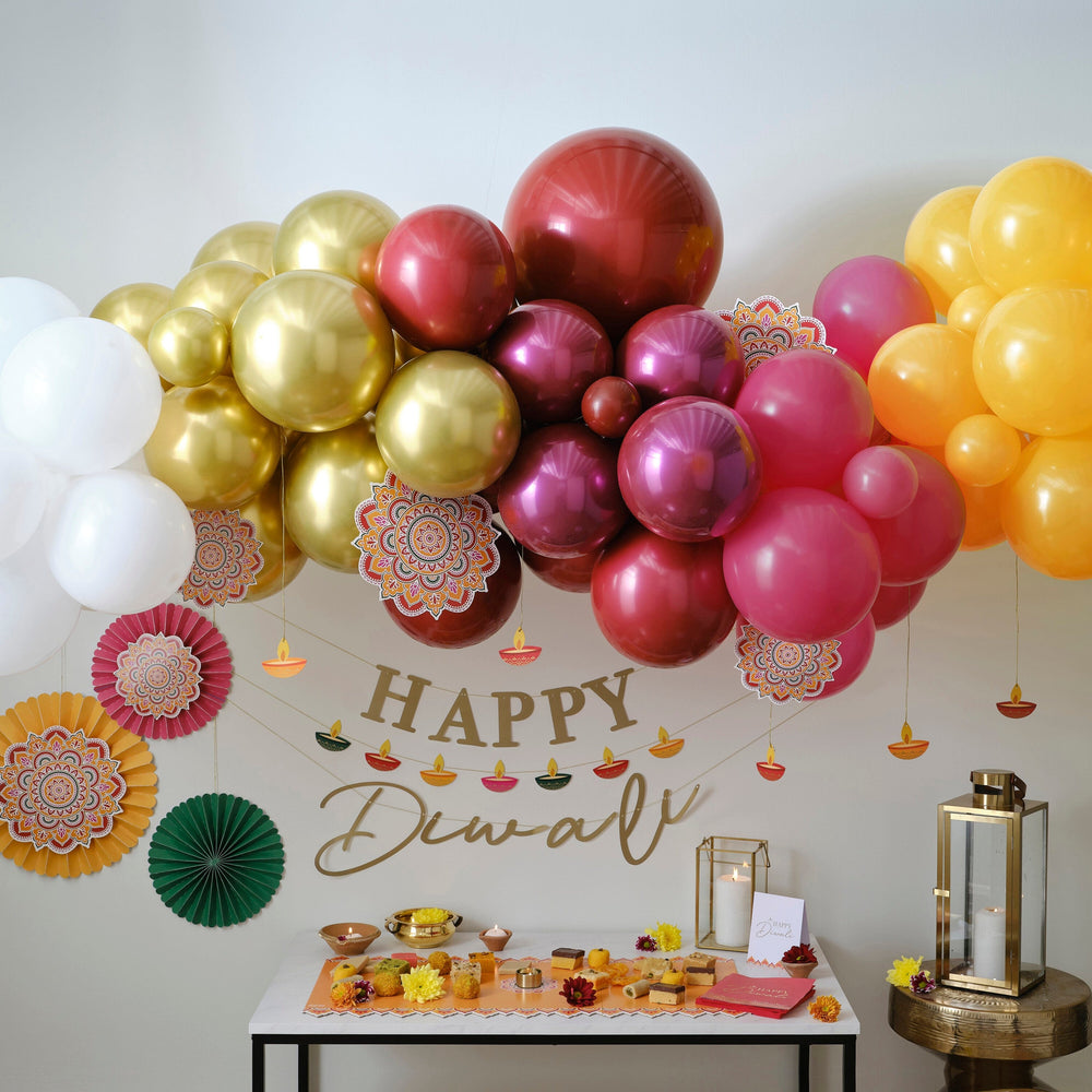 Diwali Decorations - Diwali Balloon Arch Kit with Fans and Tealight Card Decorations Balloons Diwali Balloon Arch Kit with Fans and Tealight Card Decorations
