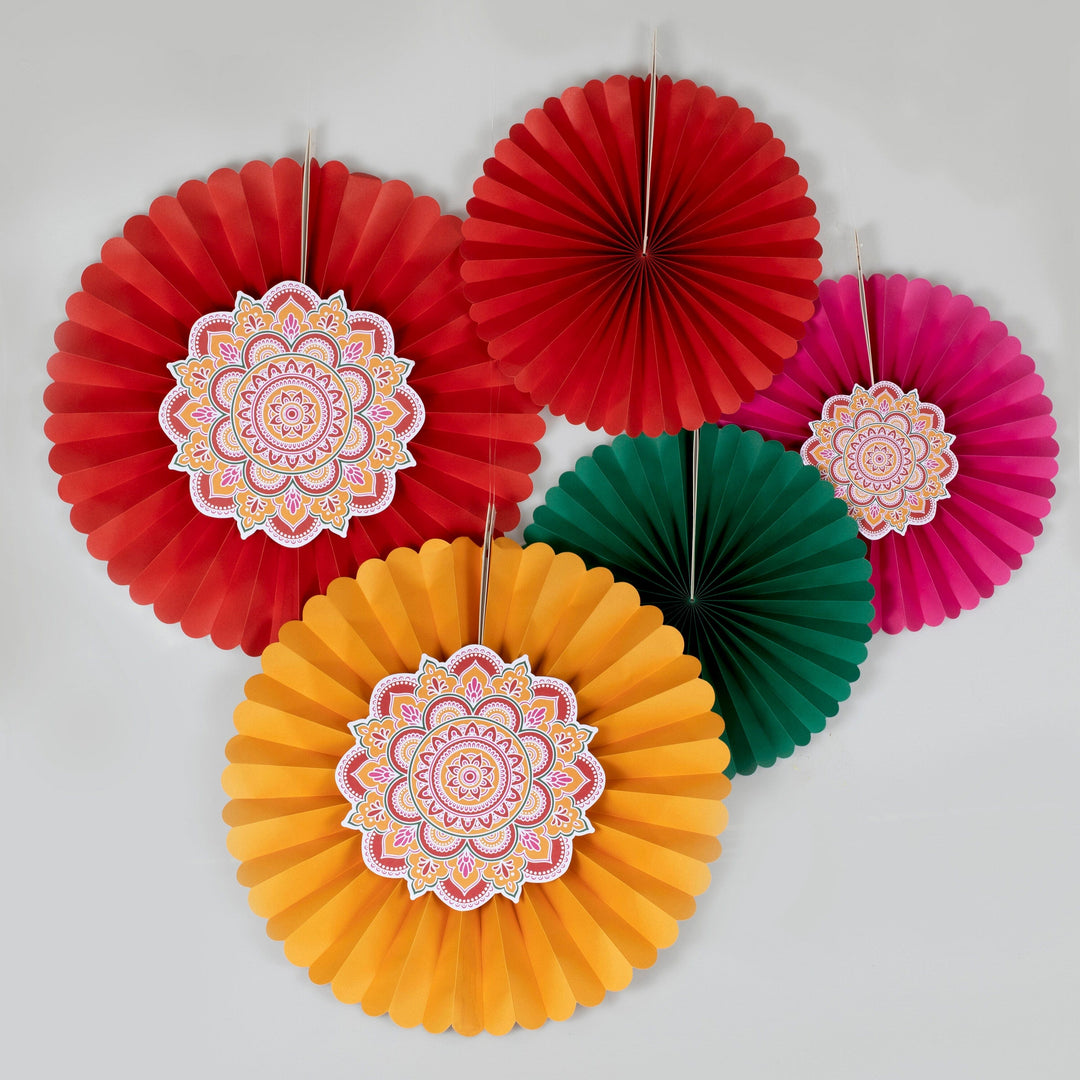 Diwali Decorations - Multicoloured Diwali Paper Fan Decorations Paper Fans Multicoloured Diwali Paper Fan Decorations