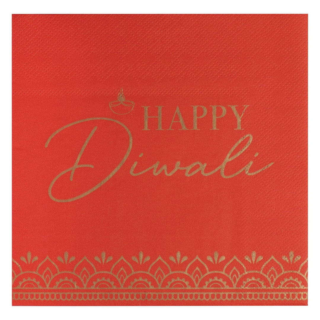 Diwali Table Decorations - Red Happy Diwali Paper Napkins Party Supplies Red Happy Diwali Paper Napkins