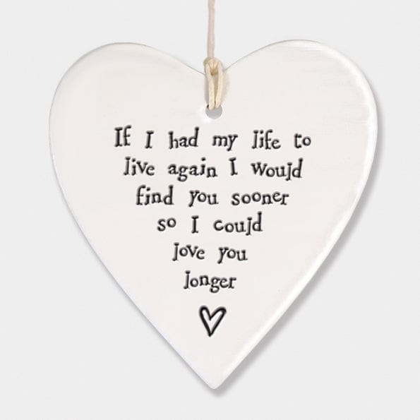 ornament East of India "If I had my life again" Porcelain Heart Decoration