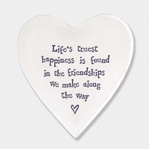 gift East of India ‘Life's truest happiness’ Porcelain Heart Coaster