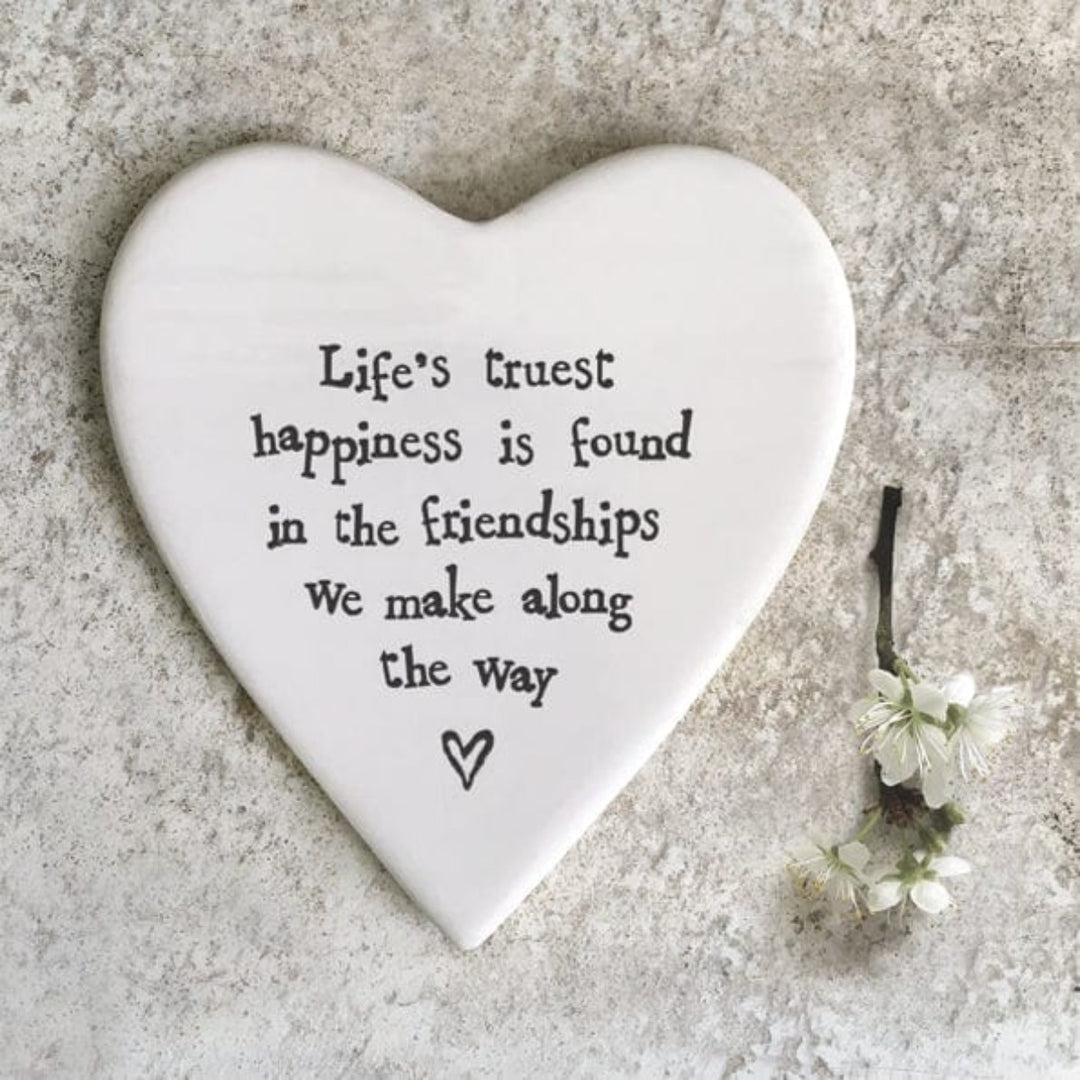 gift East of India ‘Life's truest happiness’ Porcelain Heart Coaster