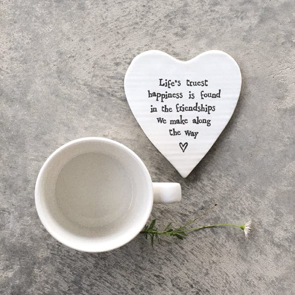 gift East of India ‘Life's truest happiness’ Porcelain Heart Coaster
