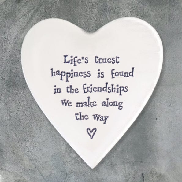 gift East of India ‘Life's truest happiness’ Porcelain Heart Coaster