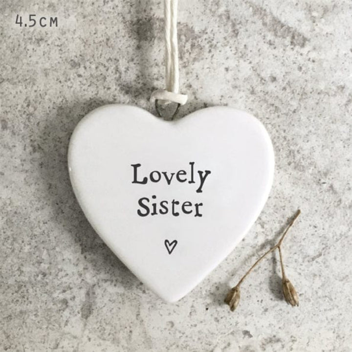 ornament East of India "Lovely Sister" Small Porcelain Heart Decoration