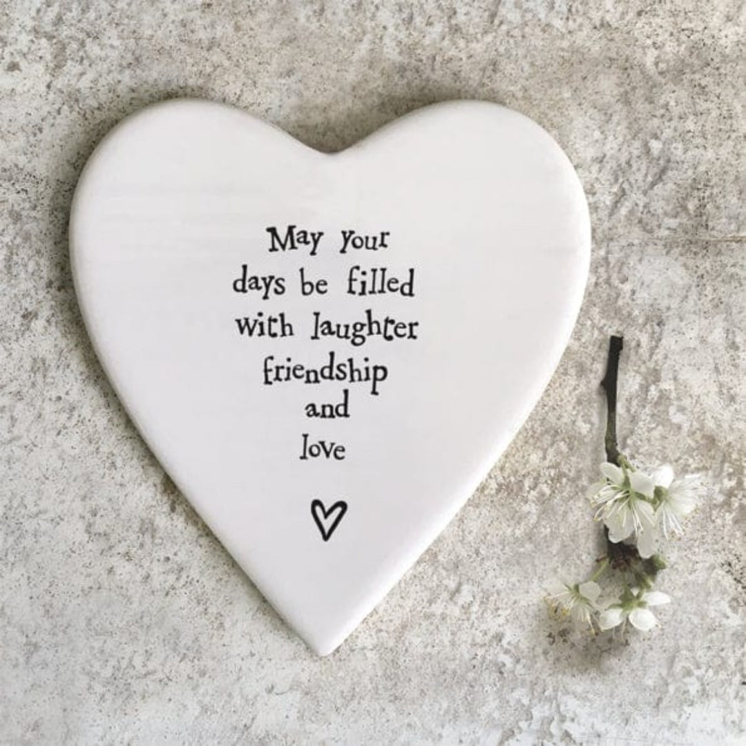 gift East of India ‘May your days’ Porcelain Heart Coaster