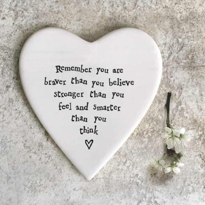 gift East of India ‘Remember you are Brave’ Porcelain Heart Coaster