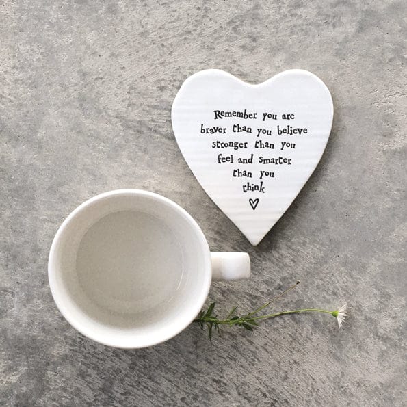 gift East of India ‘Remember you are Brave’ Porcelain Heart Coaster