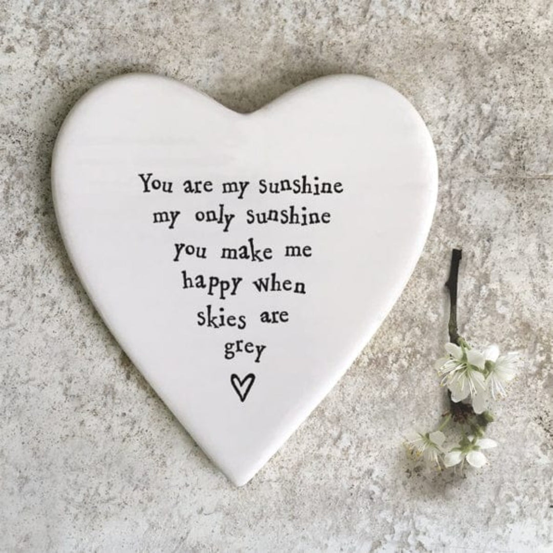gift East of India ‘You are my Sunshine’ Porcelain Heart Coaster
