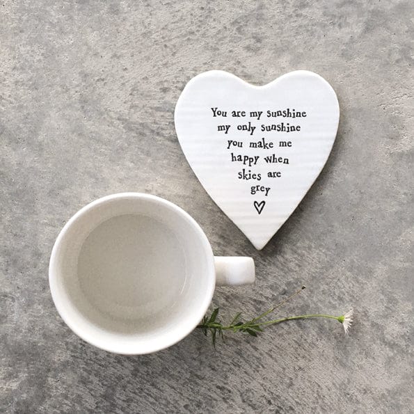 gift East of India ‘You are my Sunshine’ Porcelain Heart Coaster