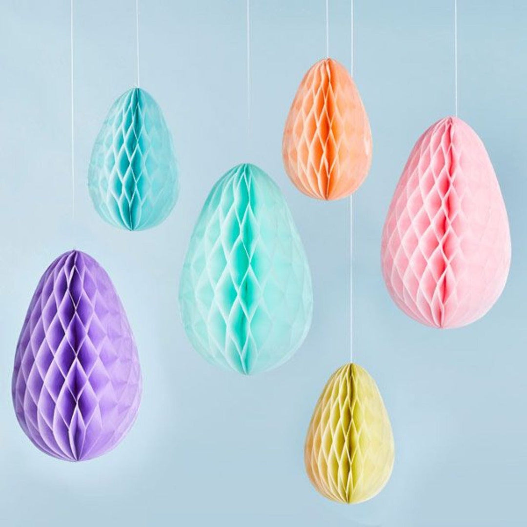 easter decorations Easter Pastel Egg Hanging Honeycomb Decorations x 6