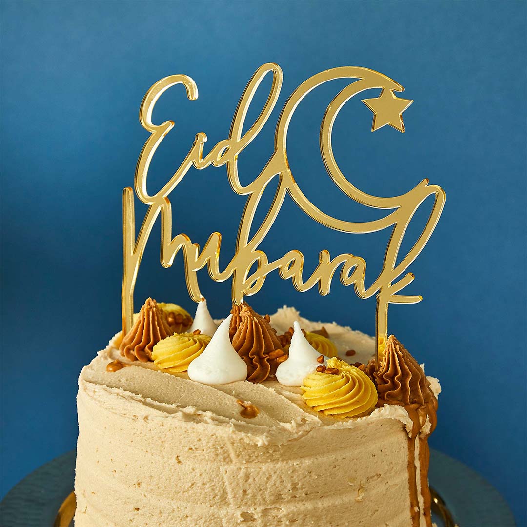 Cake Decorating Supplies Eid Mubarak Gold Mirror Acrylic Cake Topper