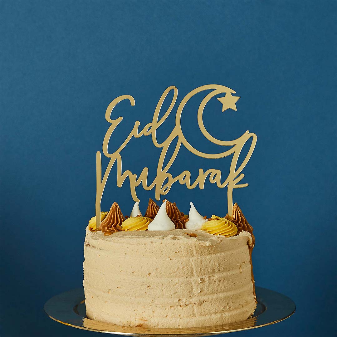 Cake Decorating Supplies Eid Mubarak Gold Mirror Acrylic Cake Topper