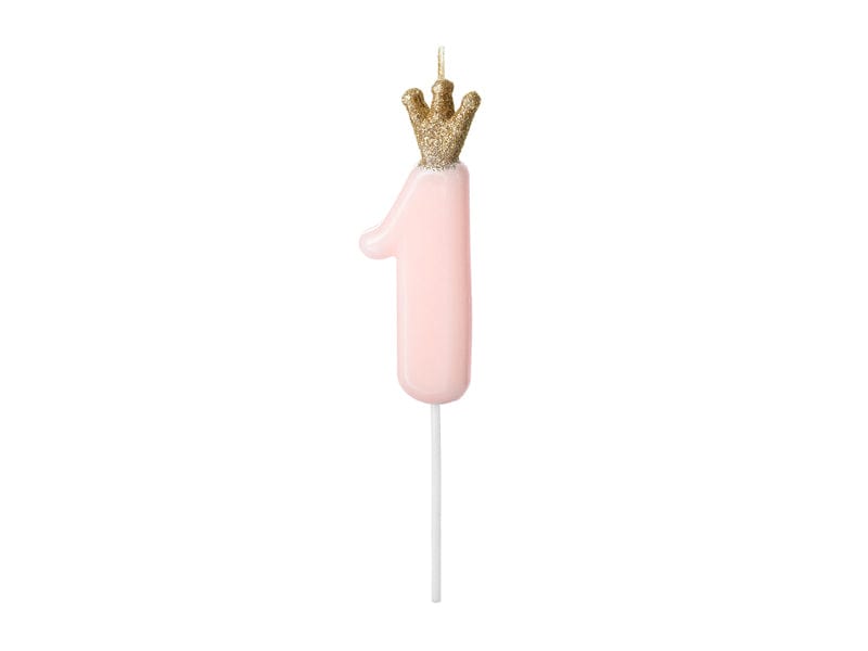 Birthday Candles First Birthday Number 1 Light Pink & Gold Crown Candle
