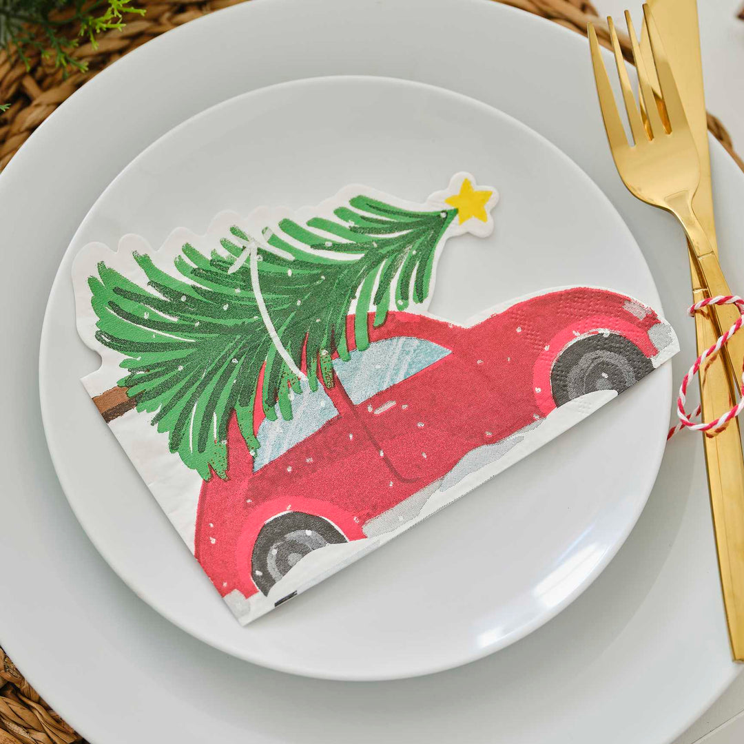 Ginger Ray - Festive Car Paper Christmas Napkins Paper Napkins Festive Car Paper Christmas Napkins x 16