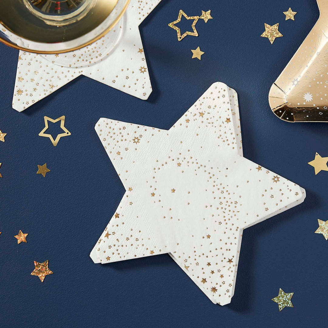 Ginger Ray - Gold Foiled Star Christmas Paper Napkins x 16 Paper Napkins Gold Foiled Star Christmas Paper Napkins x 16