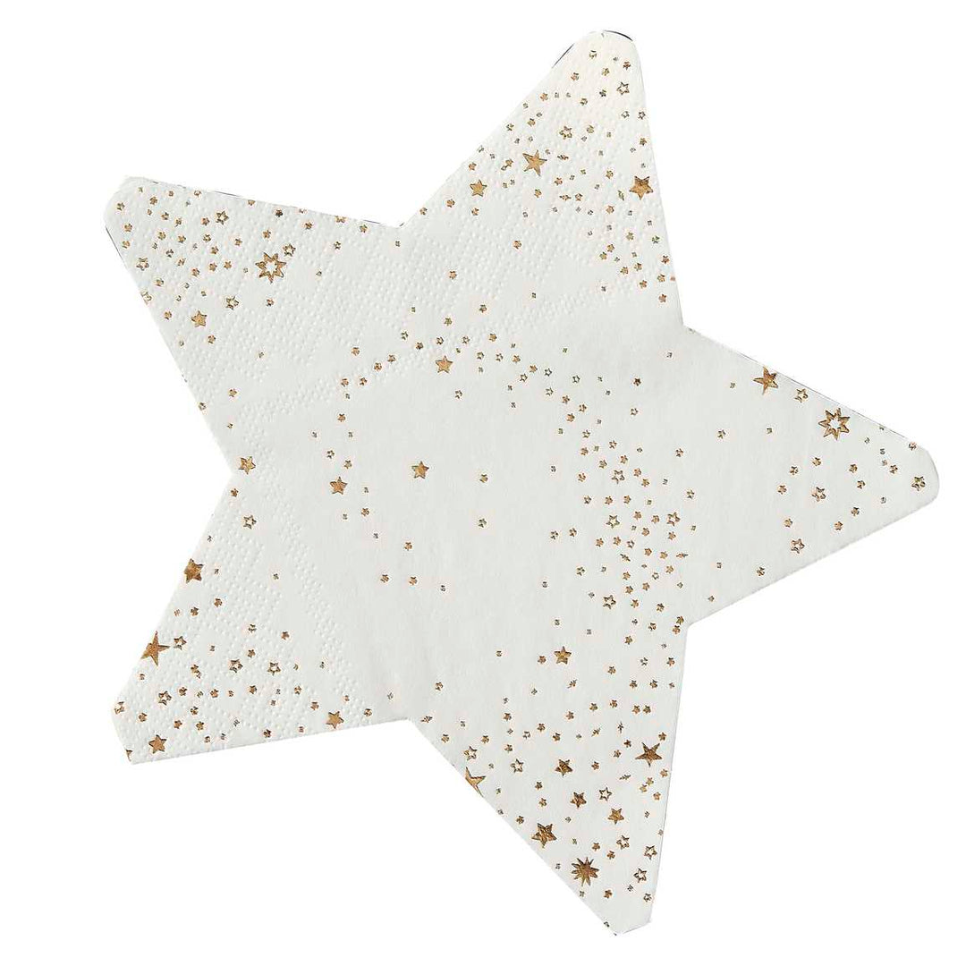 Ginger Ray - Gold Foiled Star Christmas Paper Napkins x 16 Paper Napkins Gold Foiled Star Christmas Paper Napkins x 16