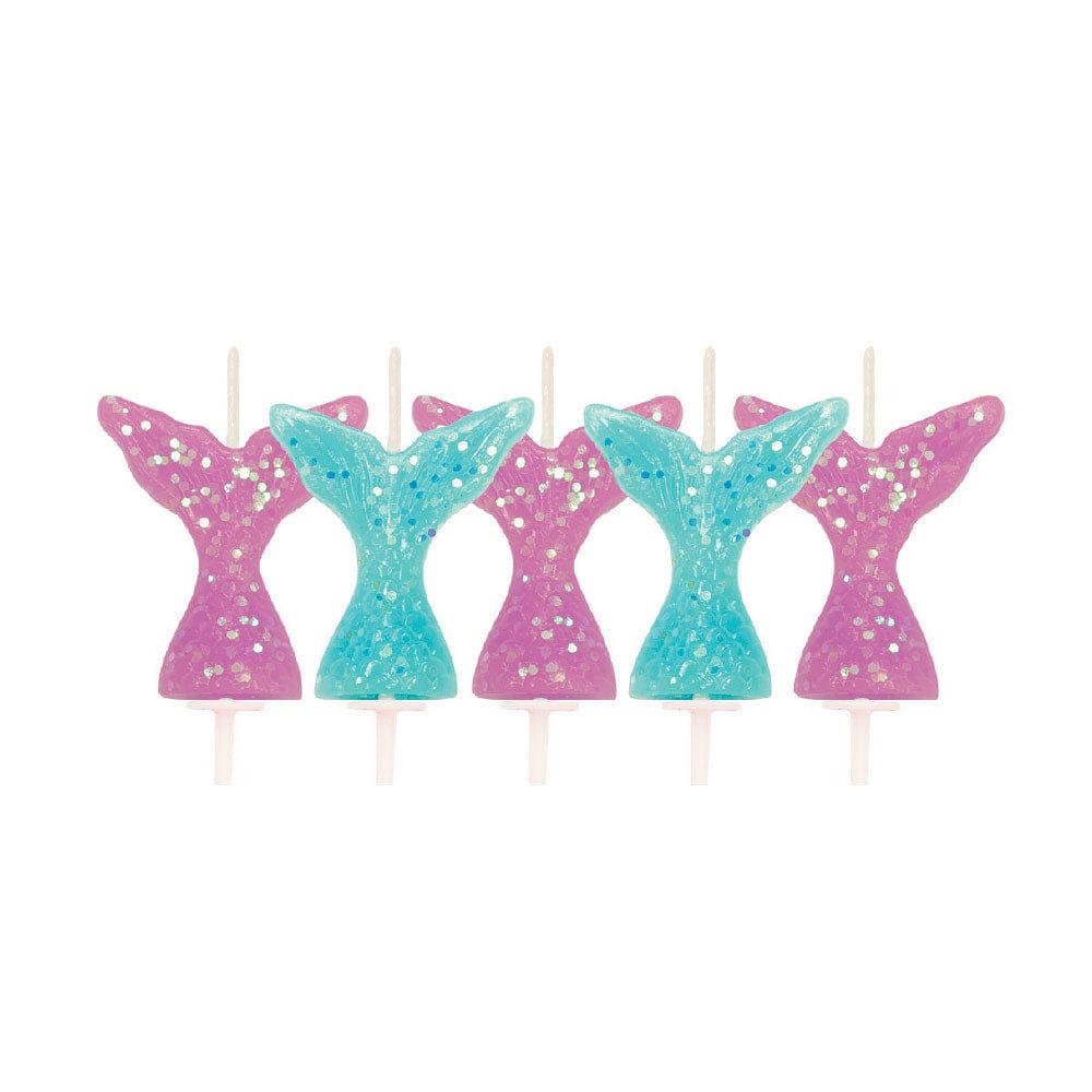 Glitter Mermaid Tail Cake Candles - Pack of 5