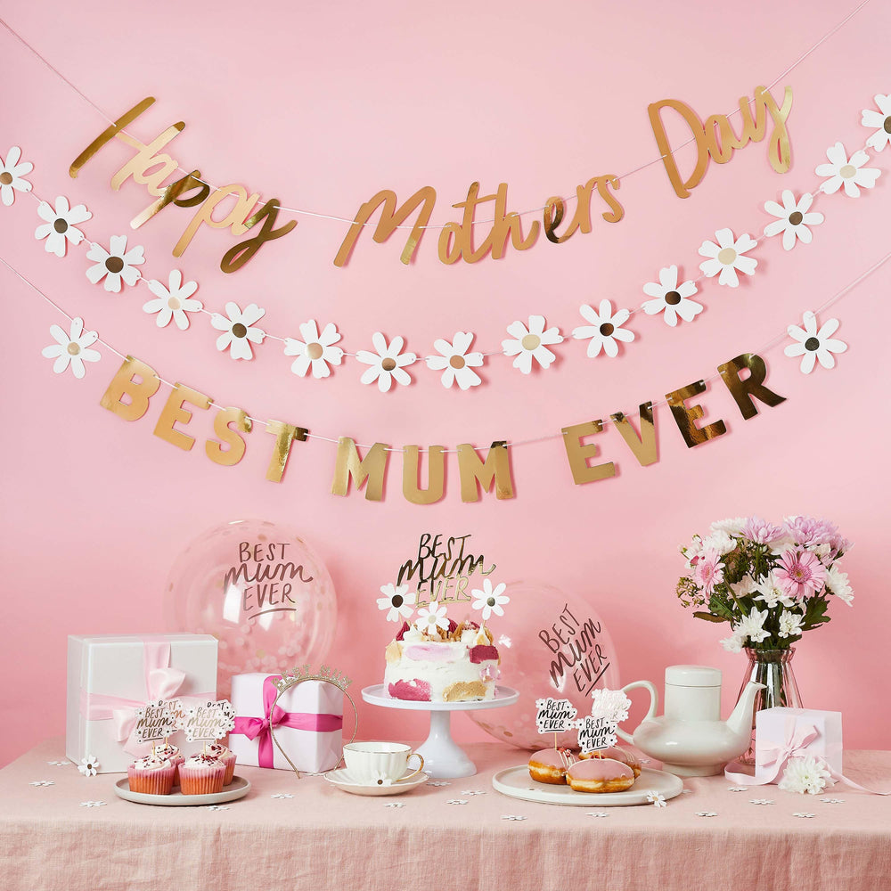 Cake Decorating Supplies Gold 'Best Mum Ever' Mother's Day Daisy Cake Toppers