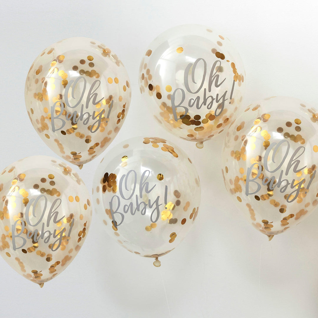 Party & Celebration Gold Confetti Oh Baby Shower Balloons