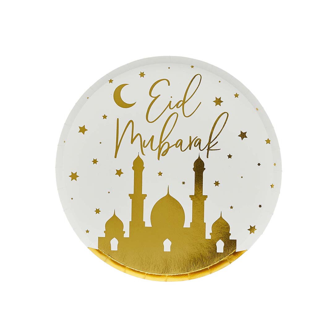 Party Supplies Gold Eid Dinner Paper Plates 8 Pack