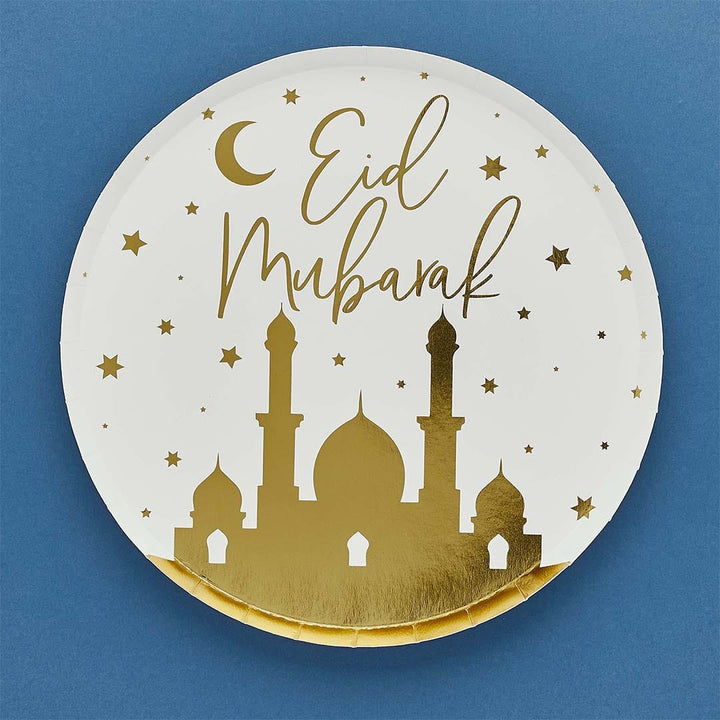 Party Supplies Gold Eid Dinner Paper Plates 8 Pack