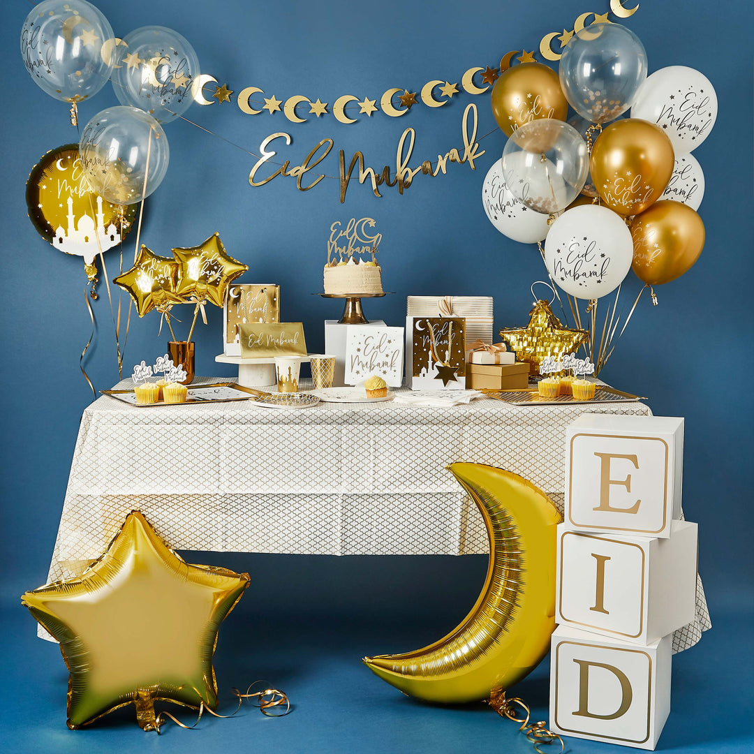 Party Supplies Gold Eid Mubarak Banner 2M