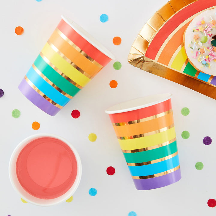 Party Supplies Gold Foil Rainbow Party Paper Cups