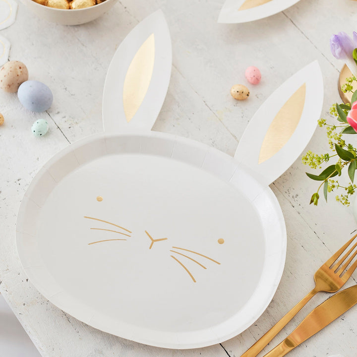Disposable Plates Gold Foiled Easter Bunny Paper Plates x 8