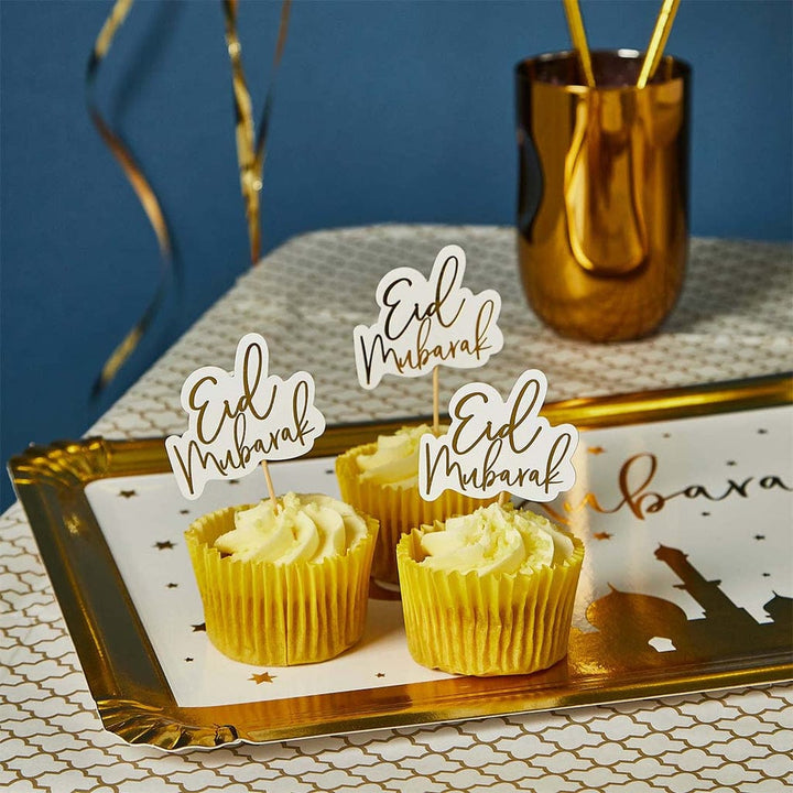 Gold Foiled Eid Cupcake toppers  - 12 Pack
