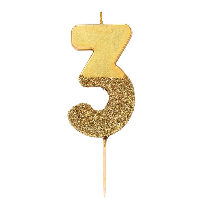 Birthday Candles Gold Glitter Number Candle 3