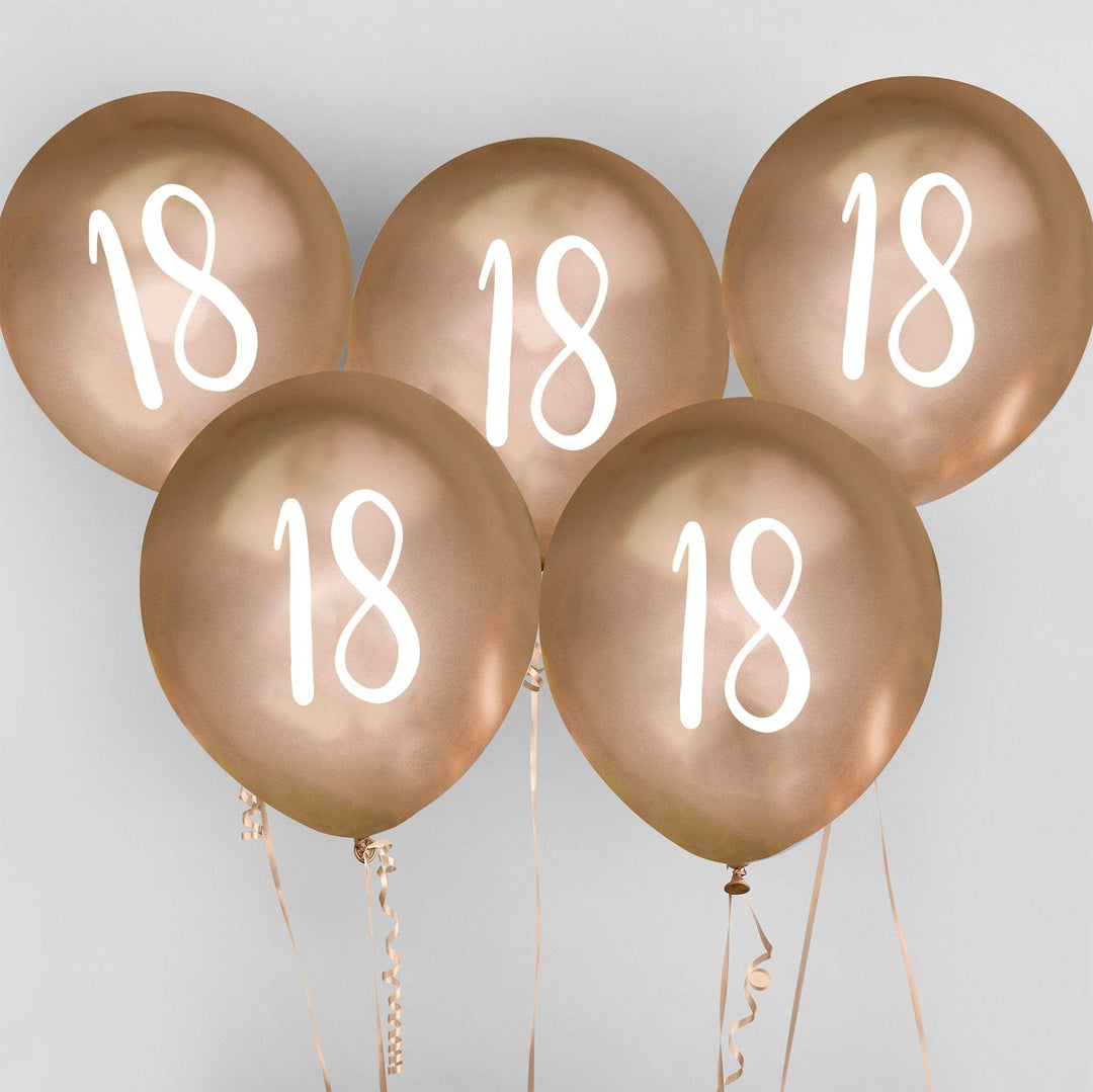 Hootyballoo - Gold 18th Birthday Balloons x 5 Balloons Gold 18th Birthday Balloons x 5