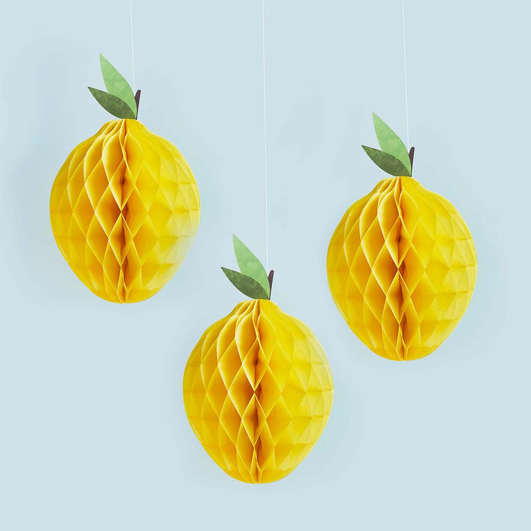 Hootyballoo Party - Lemon Honeycomb Decorations -  3 Pack Party Supplies Lemon Honeycomb Decorations -  3 Pack