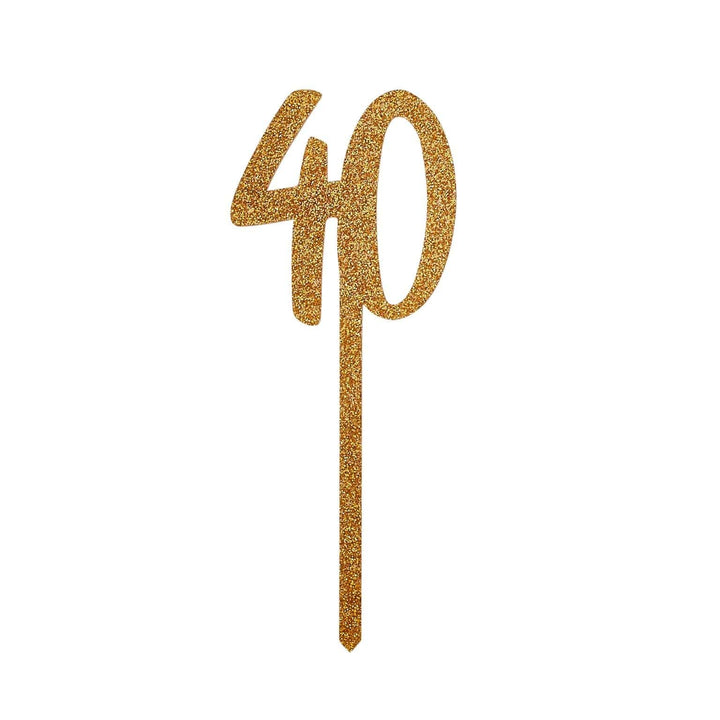 Hootyballoo Party Supplies - Gold Glitter 40th Birthday Cake Topper Cake Decorating Supplies GOLD GLITTER ACRYLIC 40 CAKE TOPPER