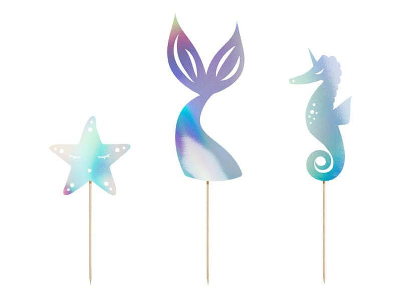 Cake Decorating Supplies Mermaid iridescent Cake toppers x 3