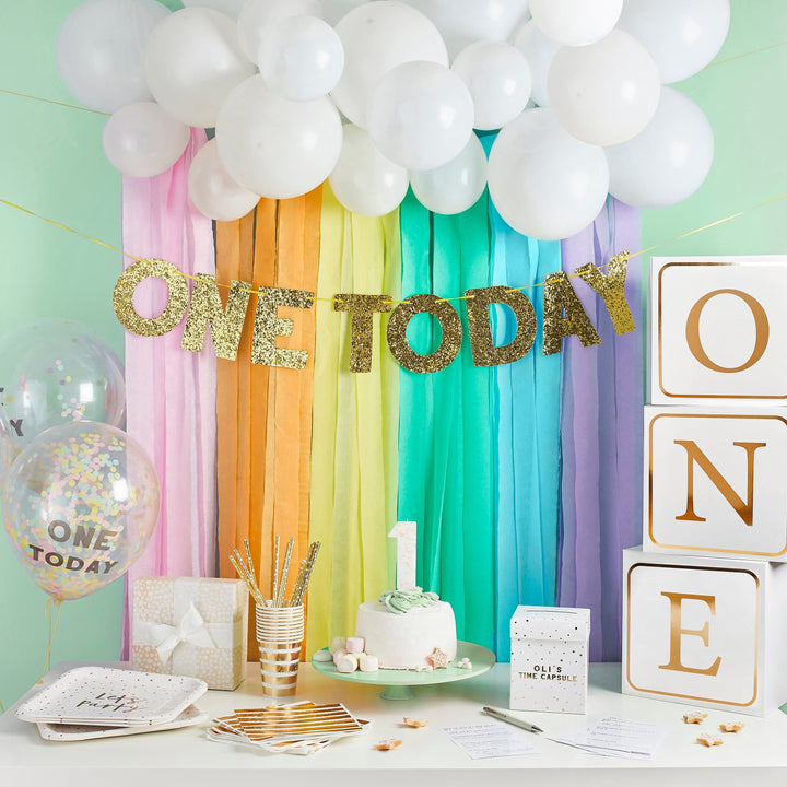 Party & Celebration One Today Gold Glitter First Birthday Banner 2M