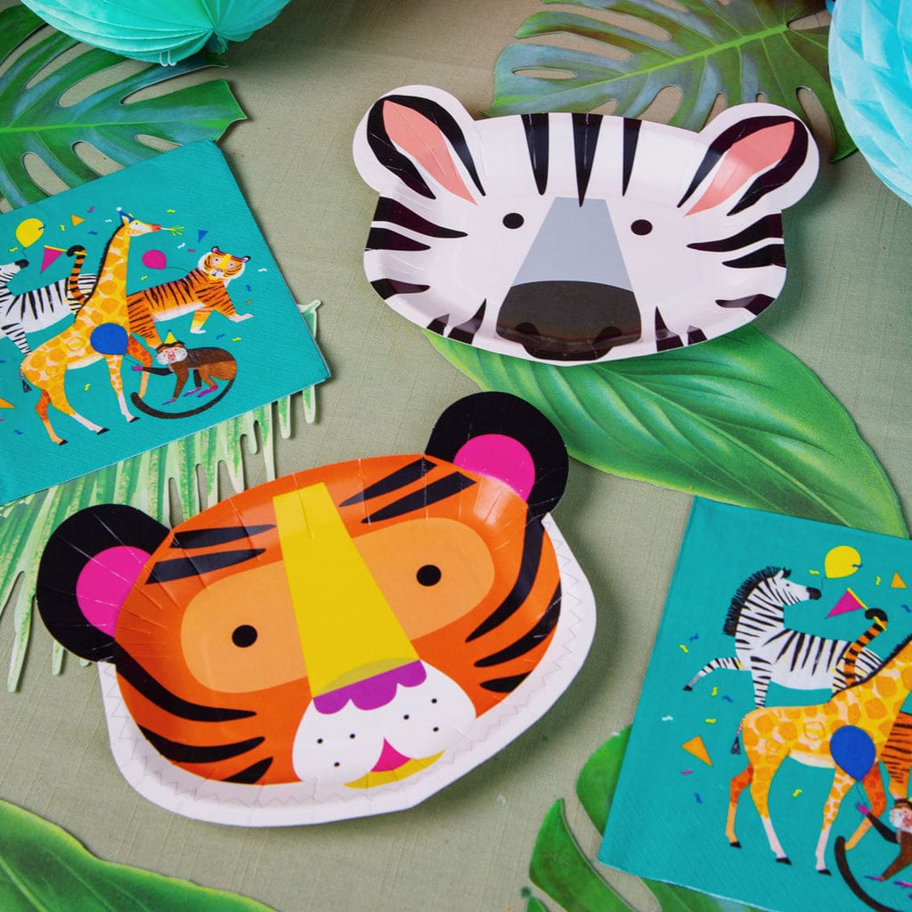 Disposable Plates Party Animals Tiger and Zebra Face Plates x 12