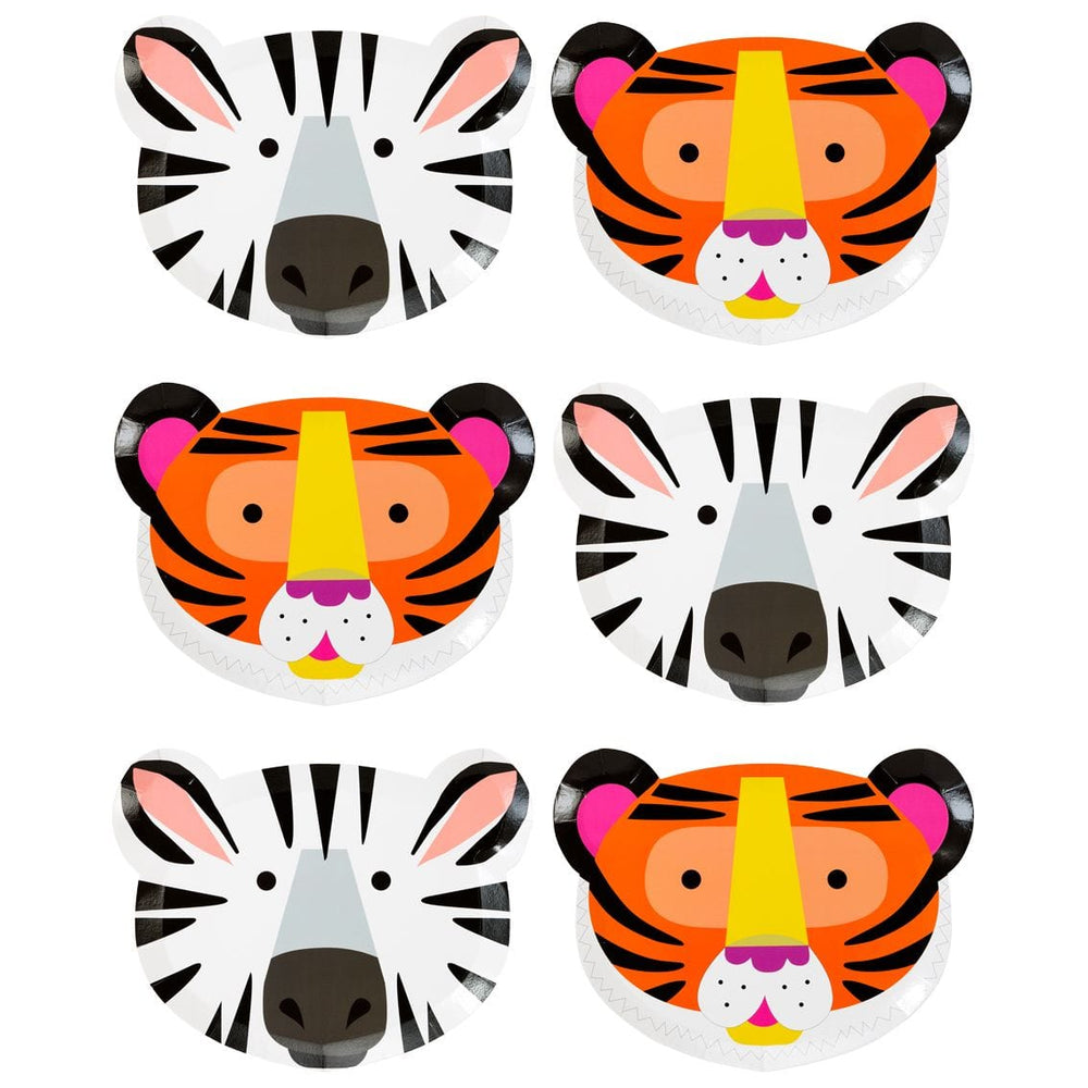 Disposable Plates Party Animals Tiger and Zebra Face Plates x 12