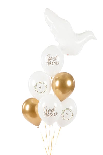 Party Deco - Christening Balloons - God Bless Assorted Latex Balloons x 6 Balloons Christening Balloons - God Bless Assorted Latex Balloons x 6