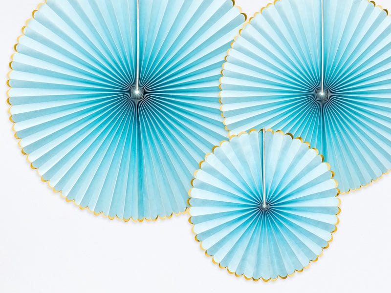 Party Decorations - Pastel Blue Party Paper Fans x 3 Party Supplies Pastel Blue Party Paper Fans x 3