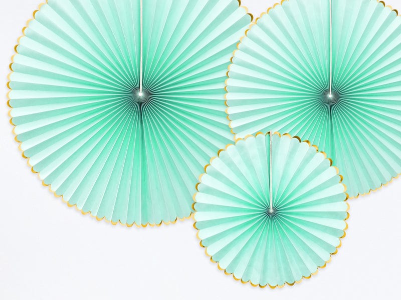 Party Decorations - Pastel Blue Party Paper Fans x 3 Party Supplies Pastel Green Party Paper Fans x 3