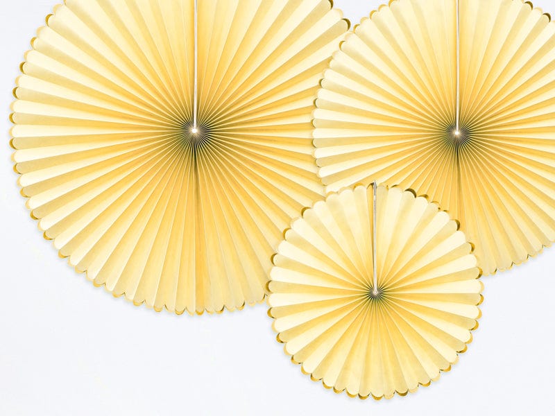 Party Decorations - Pastel Yellow Party Paper Fans x 3 Party Supplies Pastel Yellow Party Paper Fans x 3