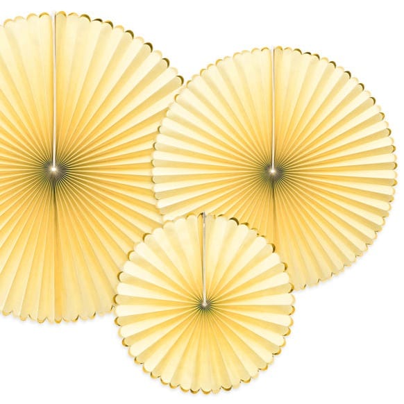 Party Decorations - Pastel Yellow Party Paper Fans x 3 Party Supplies Pastel Yellow Party Paper Fans x 3
