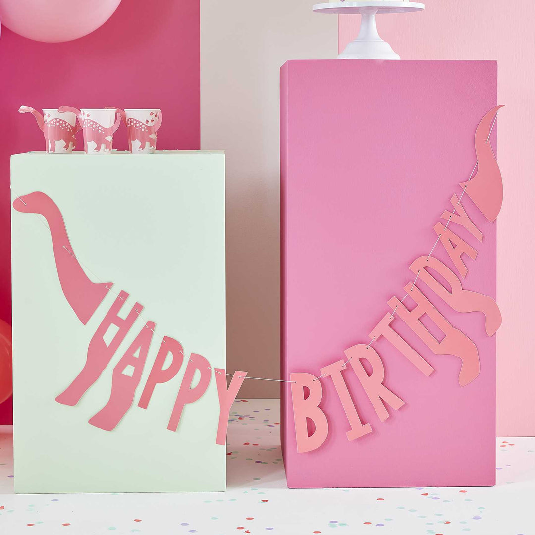 Party Supplies Pink Happy Birthday Dinosaur Shaped Bunting