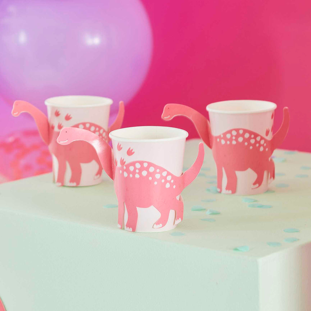 Party & Celebration Pink Pop Out Dinosaur Paper Cups x 8
