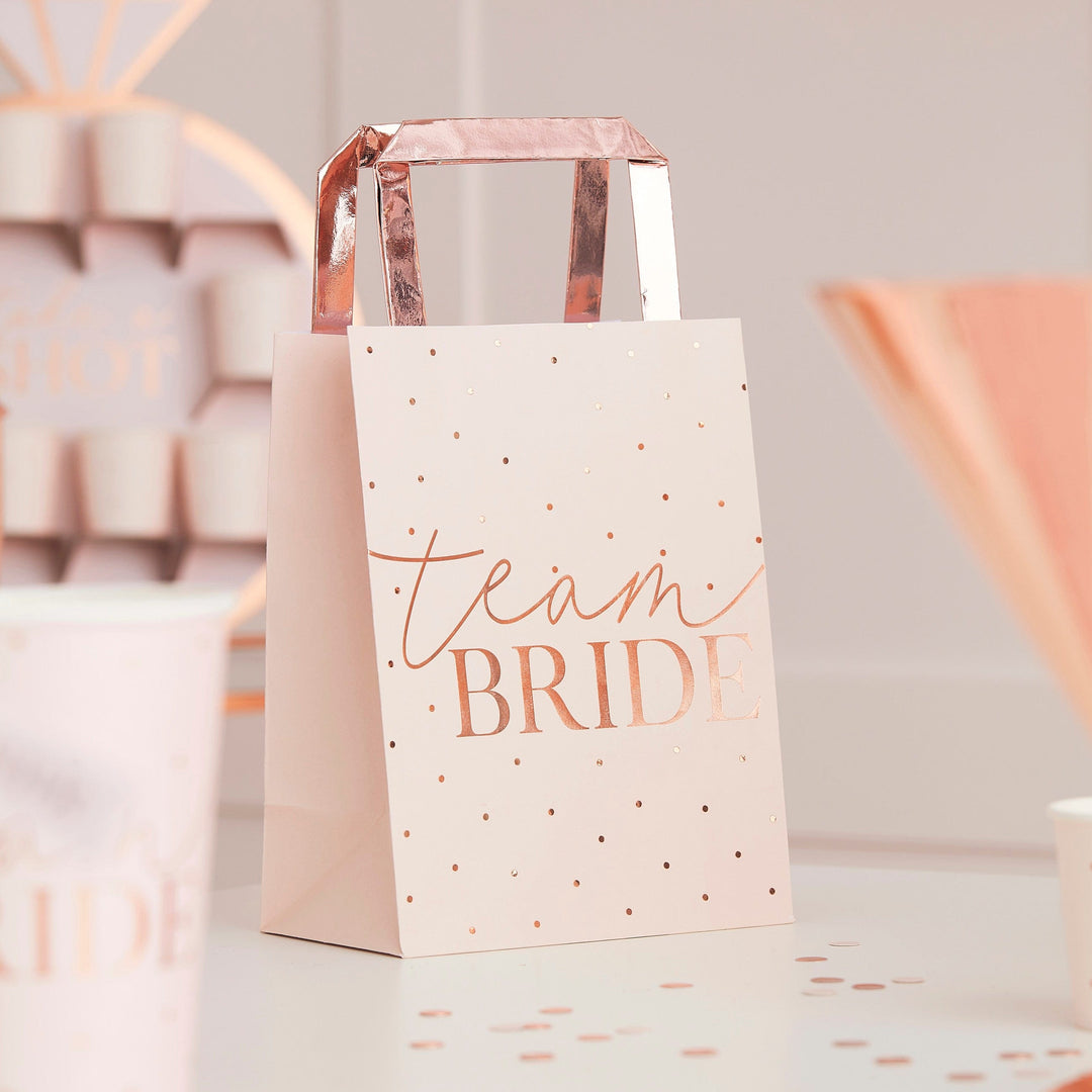 Party Favors Pink Team Bride Rose Gold Foiled Hen Party Bags x 5