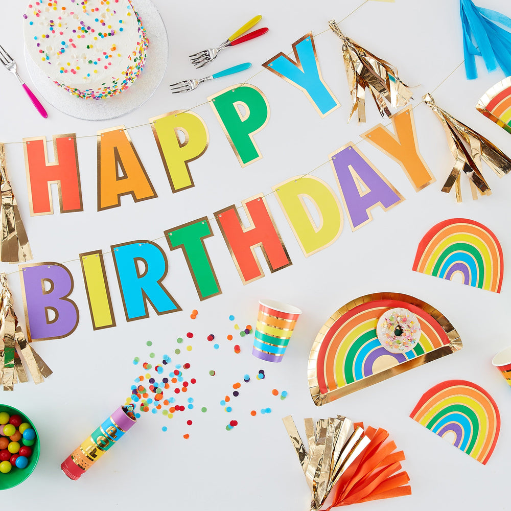 Party & Celebration Rainbow bright coloured Happy Birthday bunting