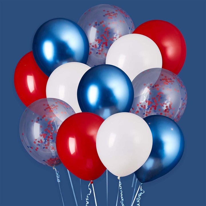 Balloons Red, White and Blue Balloon Bundle x 12