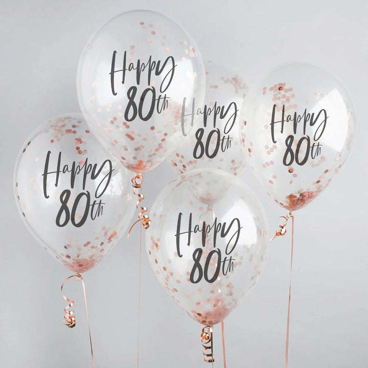 Balloons Rose Gold 'Happy 80th' Confetti Balloons x 5